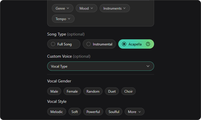 Acapella-Stil anpassen
