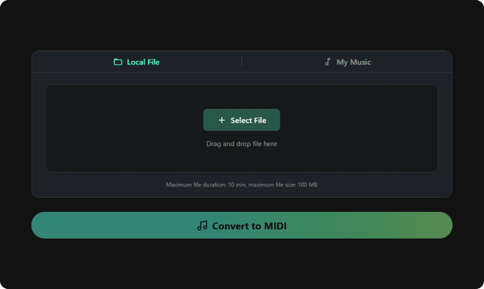 Subir audio al convertidor de audio a MIDI con IA