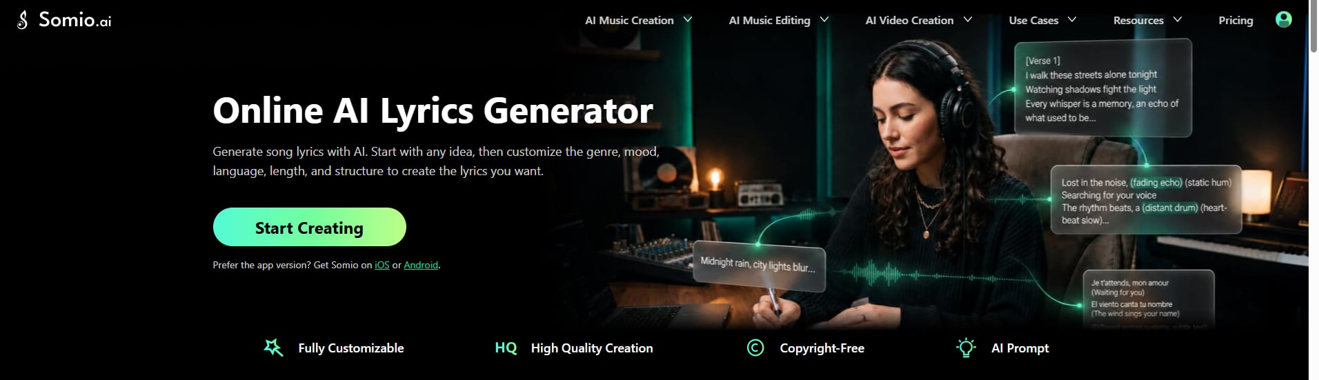 Somio AI lyrics generator