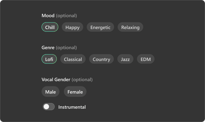 Selecteer de LoFi Stijl, Instrumenten of Tempo